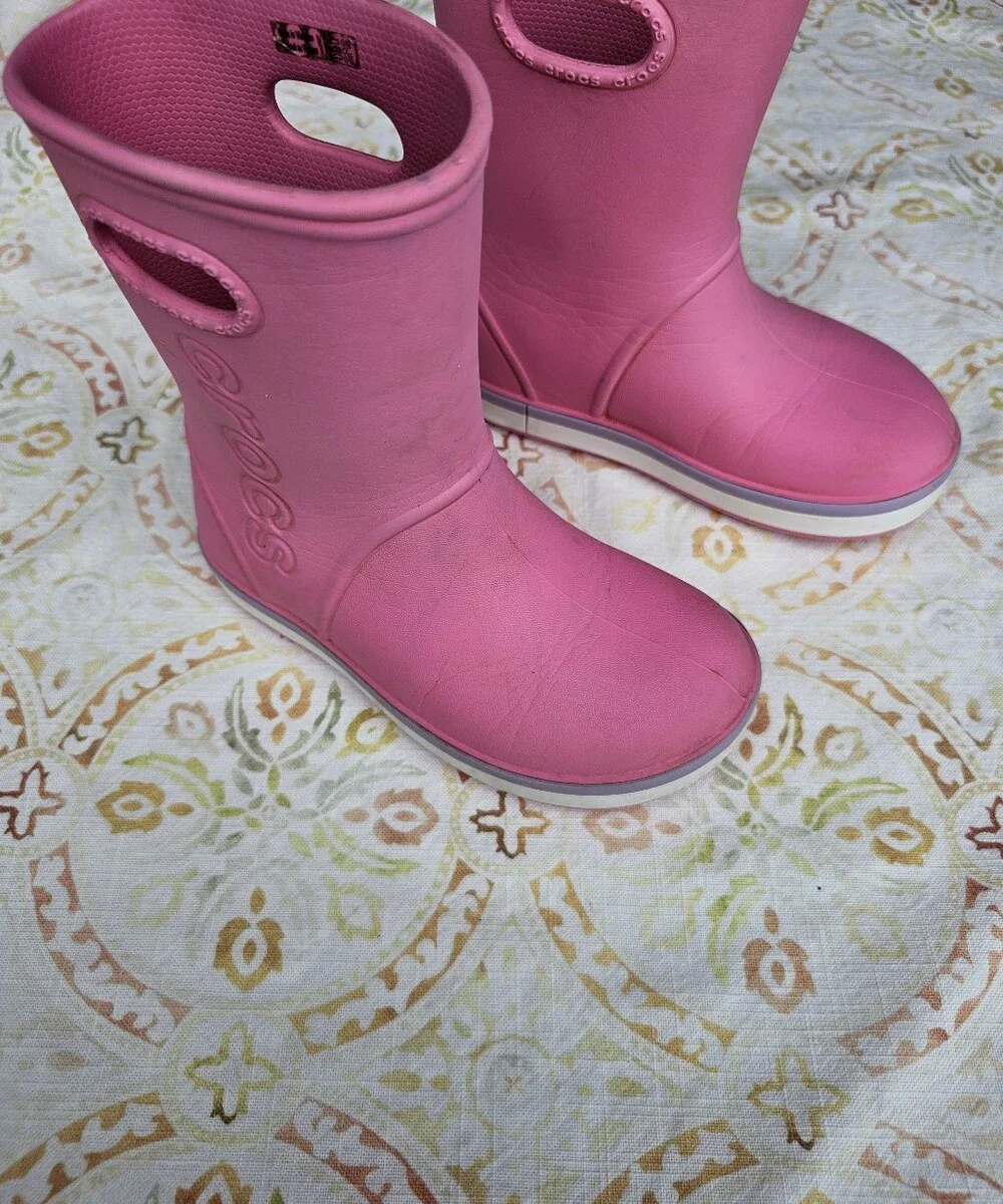 Crocs Handle It Rain Boots Kids Size C13 Pink Waterproof Pull Handle Rain Boots